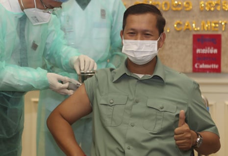 The eldest son of Cambodia’s prime minister Hun Sen, Lt Gen Hun Manet, gets a Covid-19 vaccine