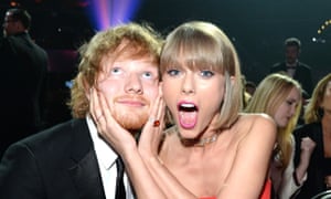 Taylor Swift and Ed Sheeran at the 2016 Grammys.