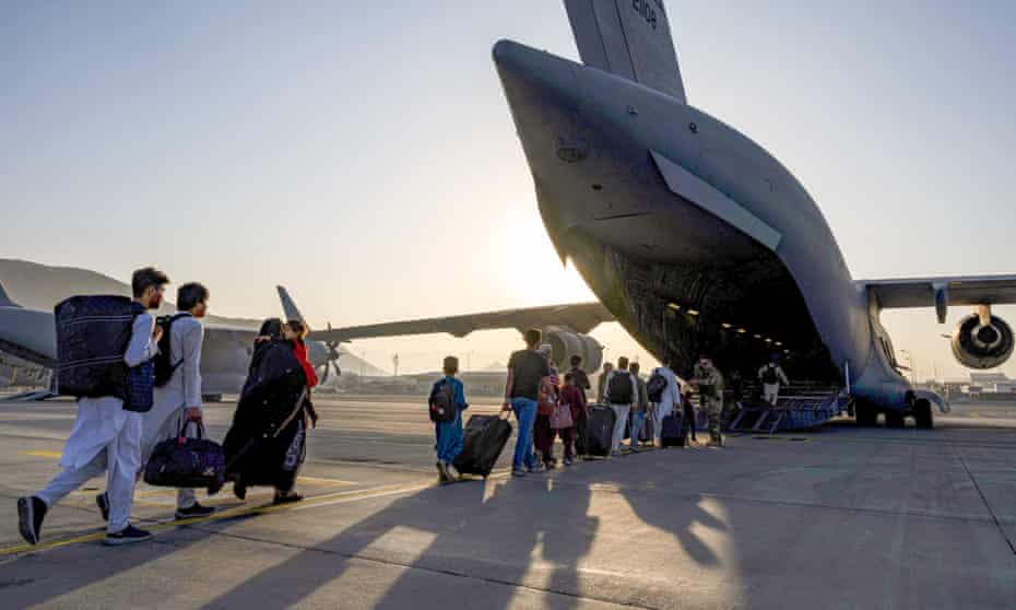 People boarding a US Air Force plane at Hamid Karzai international airport in Kabul on Tuesday.