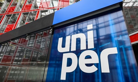 The Uniper logo in the entrance of its headquarters in Düsseldorf, Germany