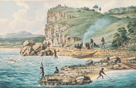 A community of Aboriginal fishers, as painted by Joseph Lycett in about 1817