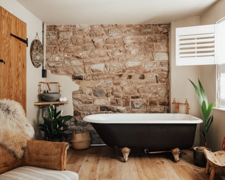 Bathroom with prominent bathtub at Riverside Inn, Wye Street, Ross-on-Wye, Monmouthshire