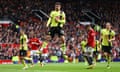 Zeki Amdouni celebrates scoring Burnley’s equaliser at Manchester United from the penalty spot