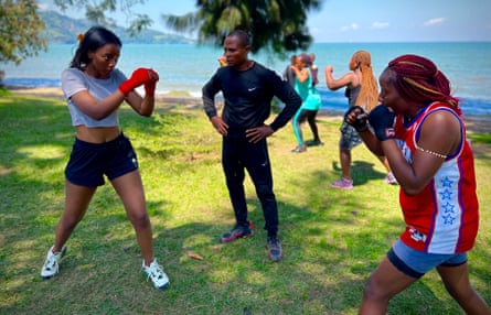 Clarck Ntambwe training with Kibomango and Ama Qamata, who plays the lead role in Fight Like a Girl.