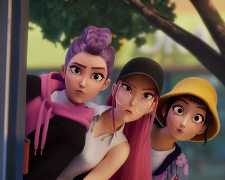 Rumi, Mira and Zoey hunting demons in Kpop Demon Hunters