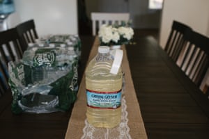 A water bottle with bathtub water from January 2, 2020 sits on a table of the Tarr family home in Glen Mills, PA. on Thursday, January 16, 2020. The Tarr family have been dealing with contaminated water in their home and believe it has to do with the Mariner East Pipeline being built near her house.