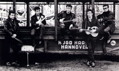 The 1960 lineup of the Beatles in Hamburg. From left: Pete Best, George Harrison, John Lennon, Paul McCartney and Stuart Sutcliffe.