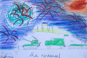 ‘We have already won!’ reads the message on a drawing by a child from a village in east Ukraine.