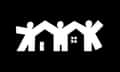 Abstract graphic of people joining hands in front of their homes.