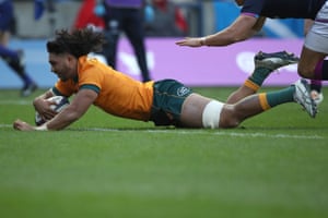 Rob Leota of Australia scores their side’s first try.