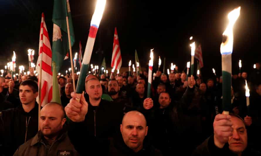 A far-right demonstration in Hungary in February 2020.