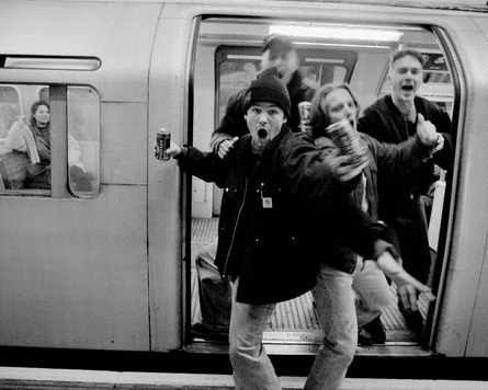 Revellers spill out of a carriage on New Year’s Eve