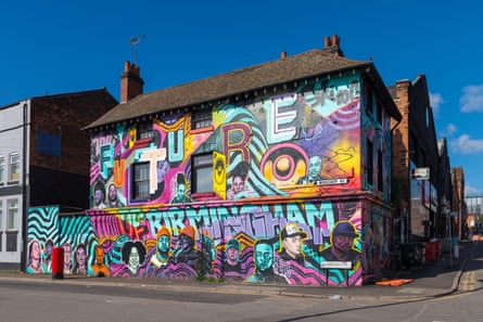 A mural covered nightlife venue