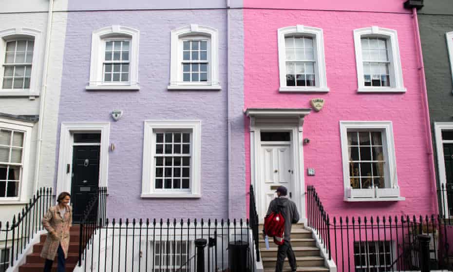 a bright pink and a purple house next door in Chelsea, west London