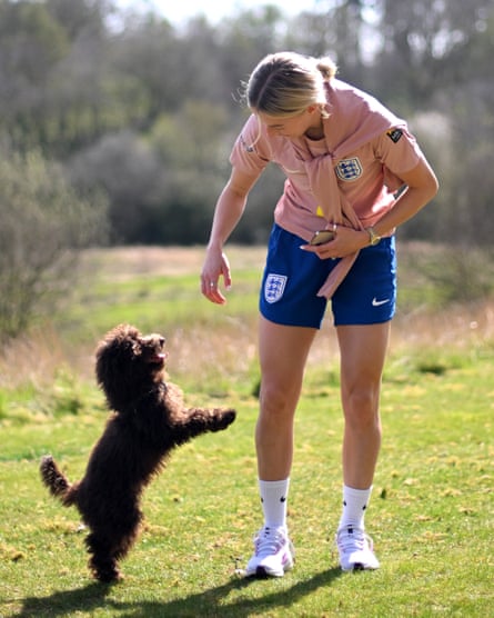 Chloe Kelly with her dog Brody at the England training camp at St George’s Park