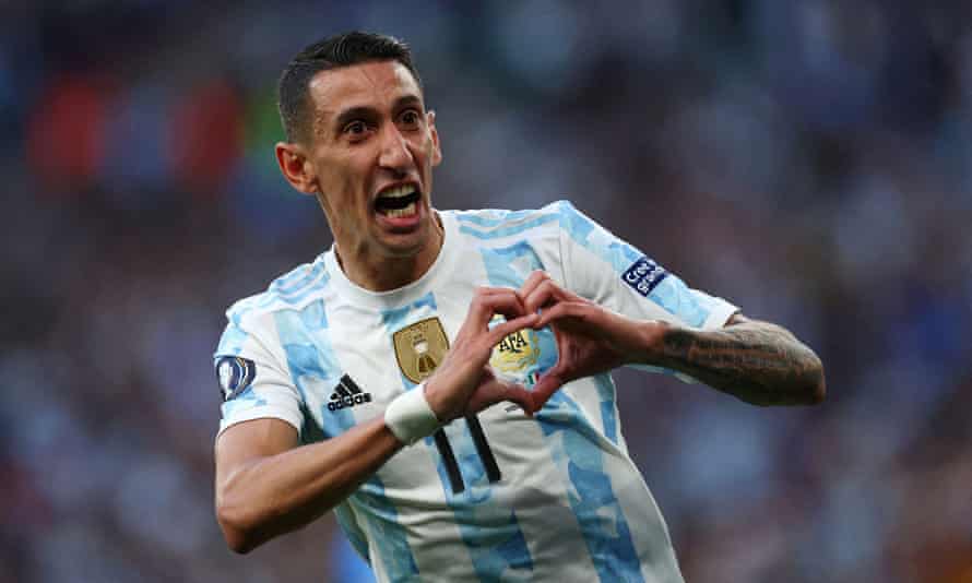 Ángel Di María celebrates scoring for Argentina