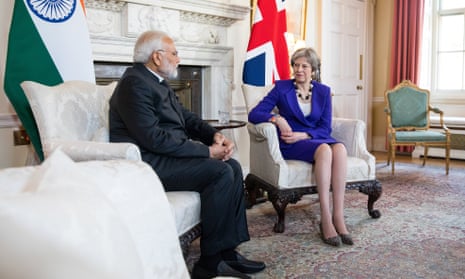 Theresa May meeting the Indian prime minister Narendra Modi in Downing Street this morning.