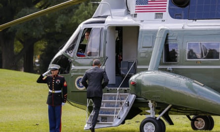 Barack Obama boards Marine One as he travels to New York City to attend the United Nations General Assembly and other events.