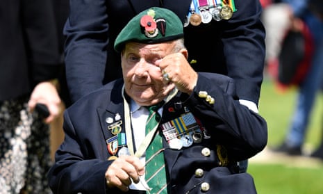 A Normandy veteran reacts after laying a wreath during the Royal British Legion’s Service of Remembrance.