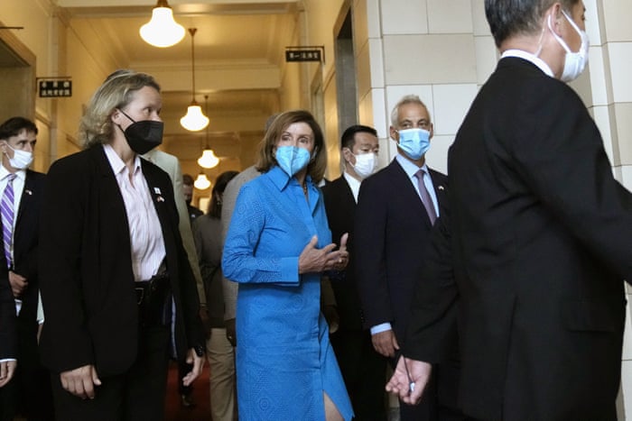 Nancy Pelosi, centre left, and US Ambassador to Japan, Rahm Emanuel, in Tokyo earlier today.