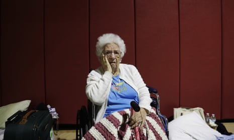 Mary Della Ratta, 94, sits in shelter after evacuating her home with the help of police ahead of Hurricane Irma in Naples, Florida Sunday.