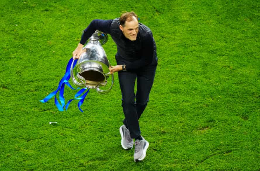 Thomas Tuchel celebrates with the Champions League trophy last season.