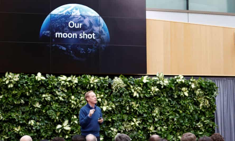 President of Microsoft Brad Smith as the company announced its carbon negative plan at Microsoft’s campus in Redmond, Washington, on January 16, 2020.