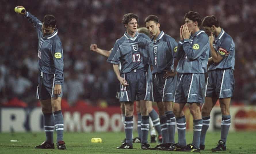 Darren Anderton (second from right) reacts to England’s penalty shootout defeat to Germany at Euro 96.