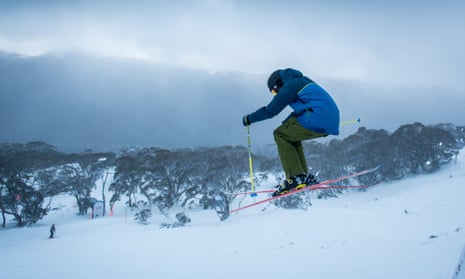 A skier in mid-air at Thredbo NSW