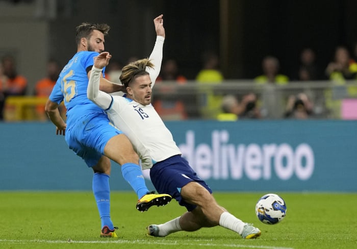 Jack Grealish goes to ground.