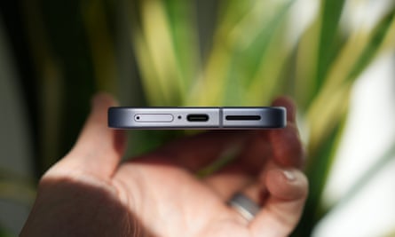 The USB-C port of the Google Pixel 9a.