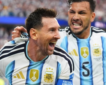 Lionel Messi celebrates a goal against Austria.