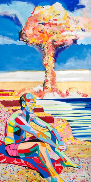 Kiki Picasso, 1974, Election of Valéry Giscard d’Estaing as french president (may 19th) ; launching of the last french atmospheric nuclear tests (september 15th), from the series “There is no reason for letting the white, the blue and the red to those foolish French people”