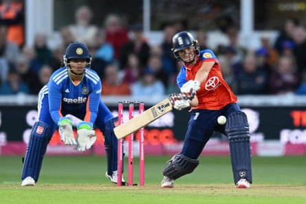 Alice Capsey hits a 4 against India past week.