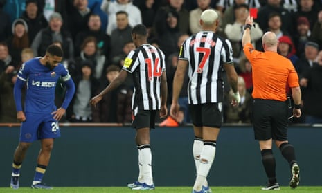 Chelsea's Reece James is sent off against Newcastle