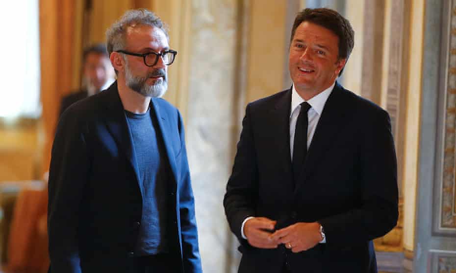 The Osteria Francescana chef-owner Massimo Bottura (left) and the Italian prime minister, Matteo Renzi.