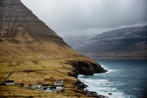 View of the small town Vidareidi, which is the northern most settlement in the Faroe Islands on the island Vidoy