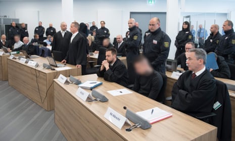 Members of the ‘Revolution Chemnitz’ group in the courtroom in Dresden.