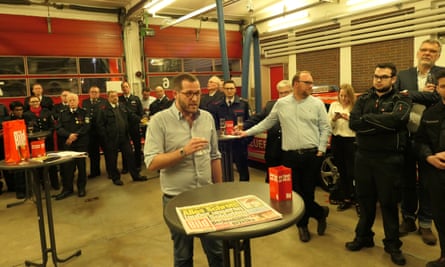 Julian Reichelt, editor-in-chief of Bild, visiting a fire station near Düsseldorf.