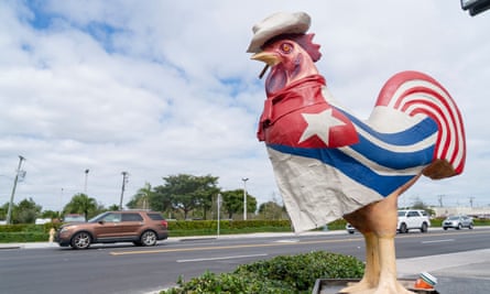 A giant-sized rooster in the colors of the Cuban flag on Calle Ocho in Miami’s Little Havana.