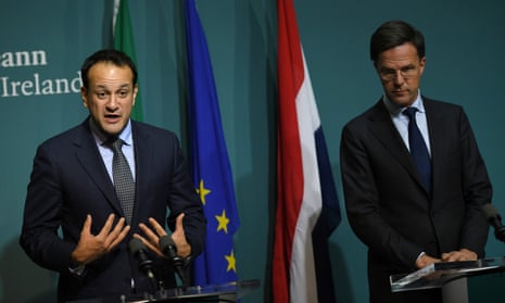 Ireland’s Taoiseach, Leo Varadkar and Mark Rutte, Prime Minister of the Netherlands, hold a news conference at Government Buildings in Dublin, Ireland December 6, 2017. REUTERS/Clodagh Kilcoyne