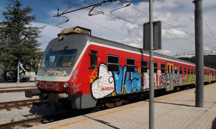 Graffiti-strewn train