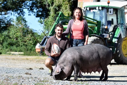 Antoine Dupont’s brother, Clément and their mother Marie-Pierre, at their home in Castelnau-Magnoac.