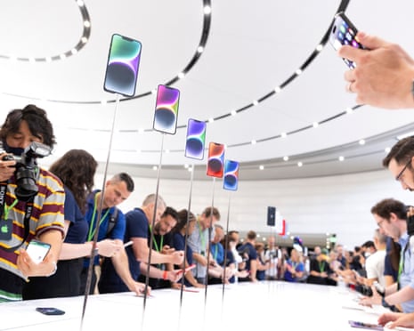 Apple’s catwalk … the new iPhone 14 at a lavish launch on 7 September.