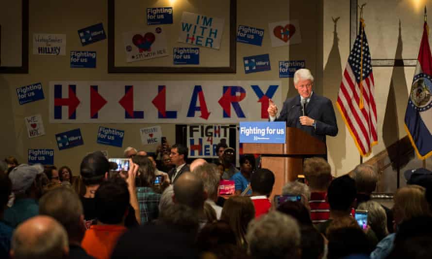 Former US president Bill Clinton speaks to Democratic presidential candidate Hillary Clinton’s supporters during a rally in Bridgeton, Missouri on 8 March 2016.