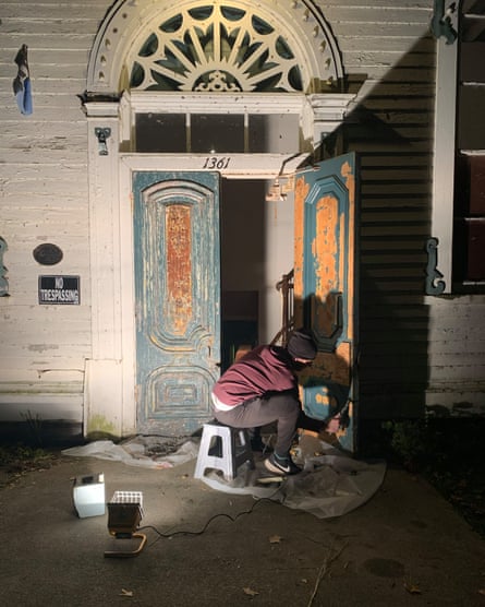 Nick Porter working on his church property