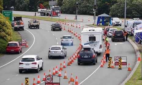 Motorists are stopped at a checkpoint at Coolangatta on the Queensland-New South Wales border