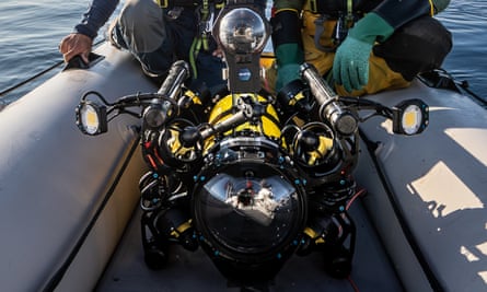 A drone camera in a dingy