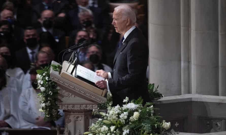 Joe Biden speaks at the funeral service of former secretary of state Madeleine Albright.