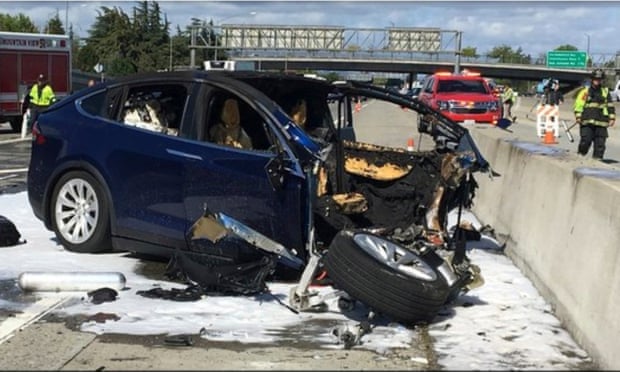 A Tesla Model X crashed into a barrier on U.S. Highway 101 in Mountain View, Calif. Tesla says the driver, who was killed in the accident, did not have his hands on the steering wheel for six seconds before the crash.